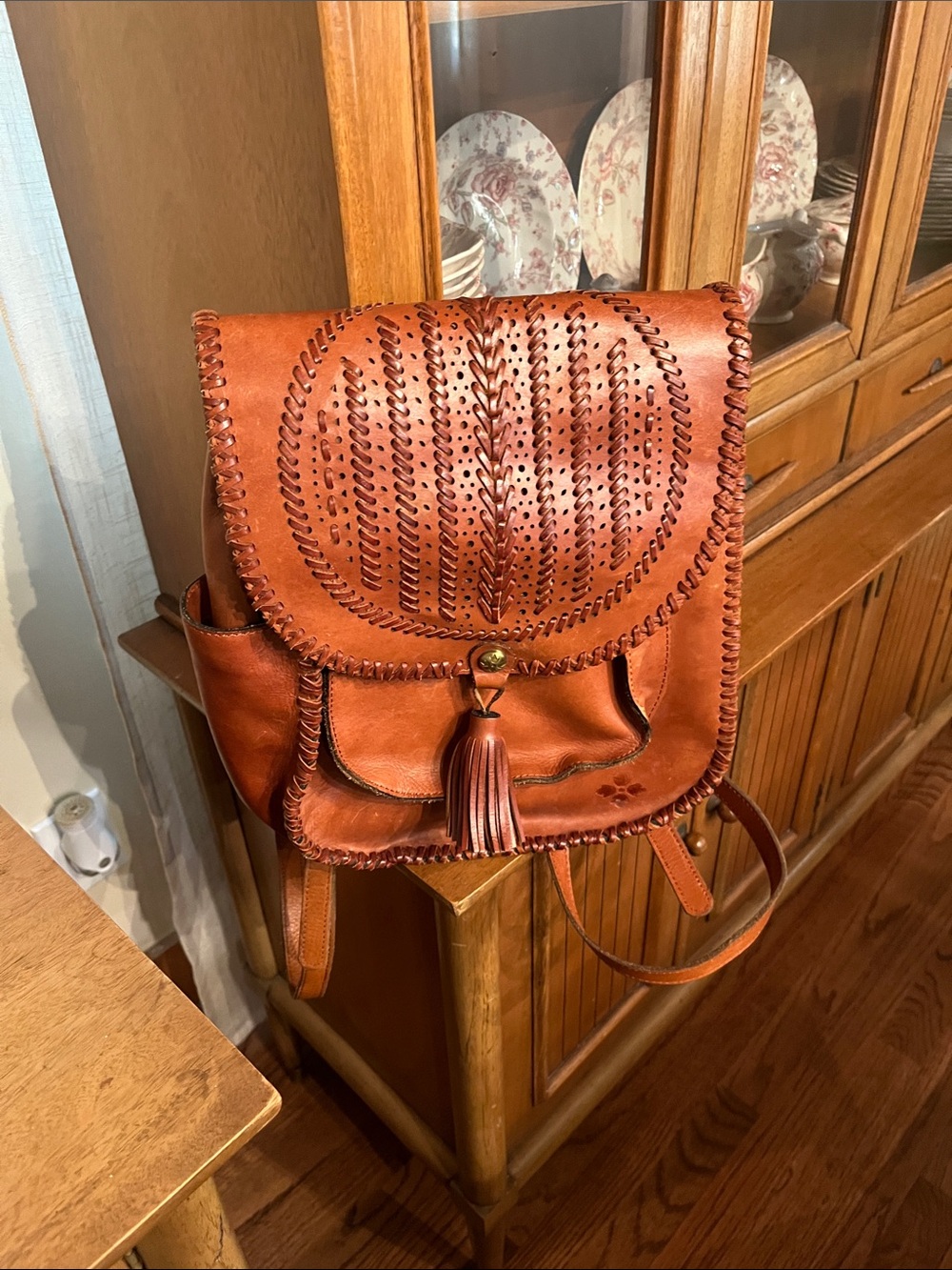 Patricia Nash Cognac Leather Tassel Backpack